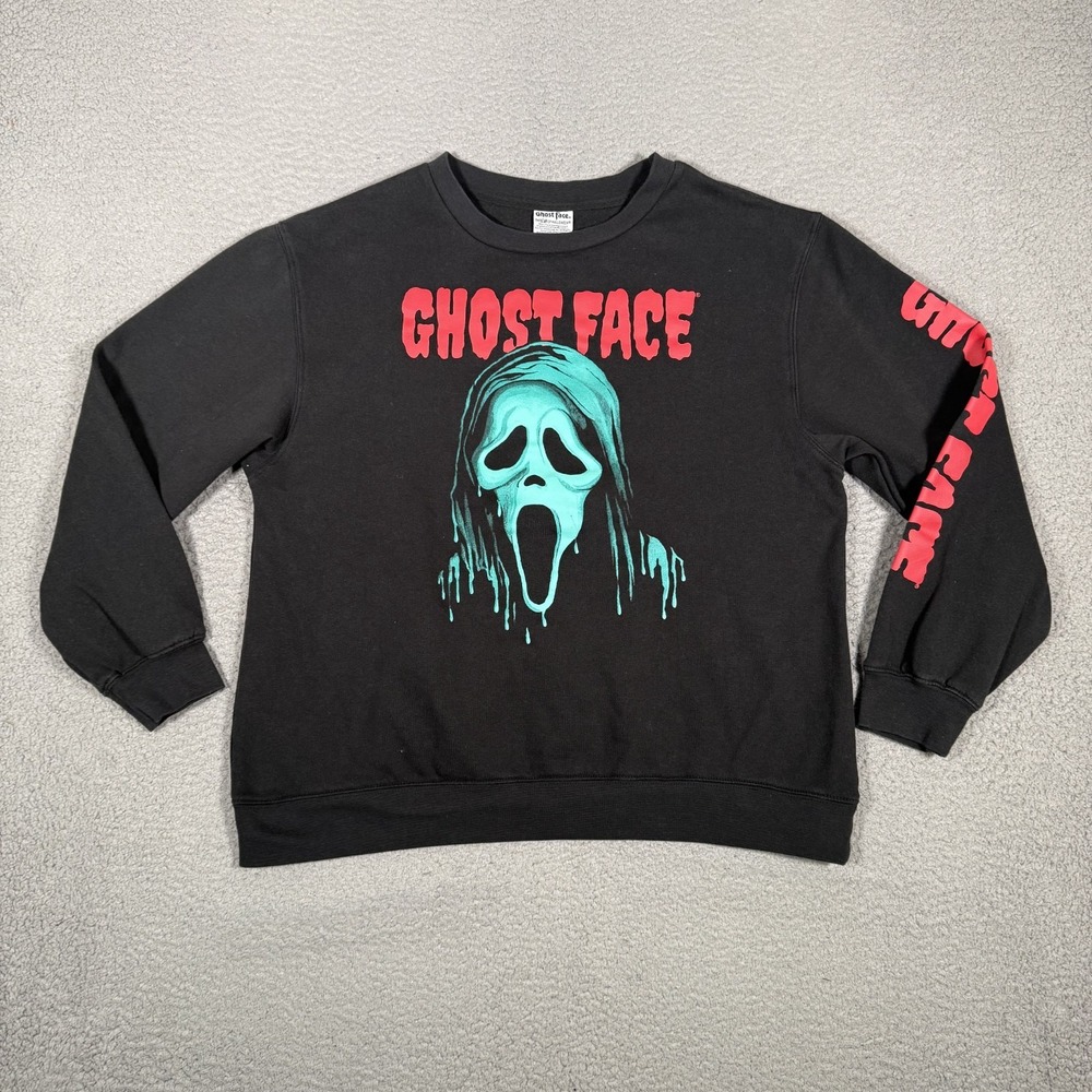 Ghostface Sweater Womens Large Black Graphic Print Scream Halloween Preppy Logo